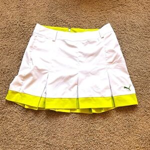 Puma Golf Skort Women’s White/Acid Green Pleated Lifestyle | Size 8